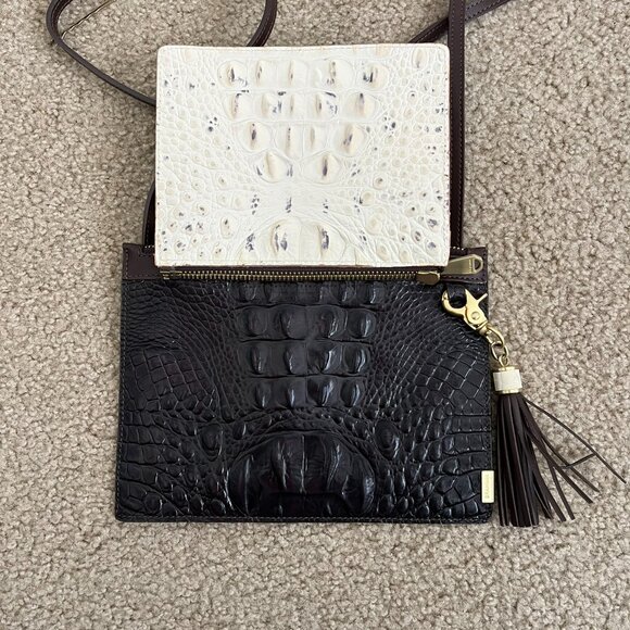 Brahmin Crossbody Wallet Purse Bag Brown Creme Croc Embossed - Picture 6 of 9